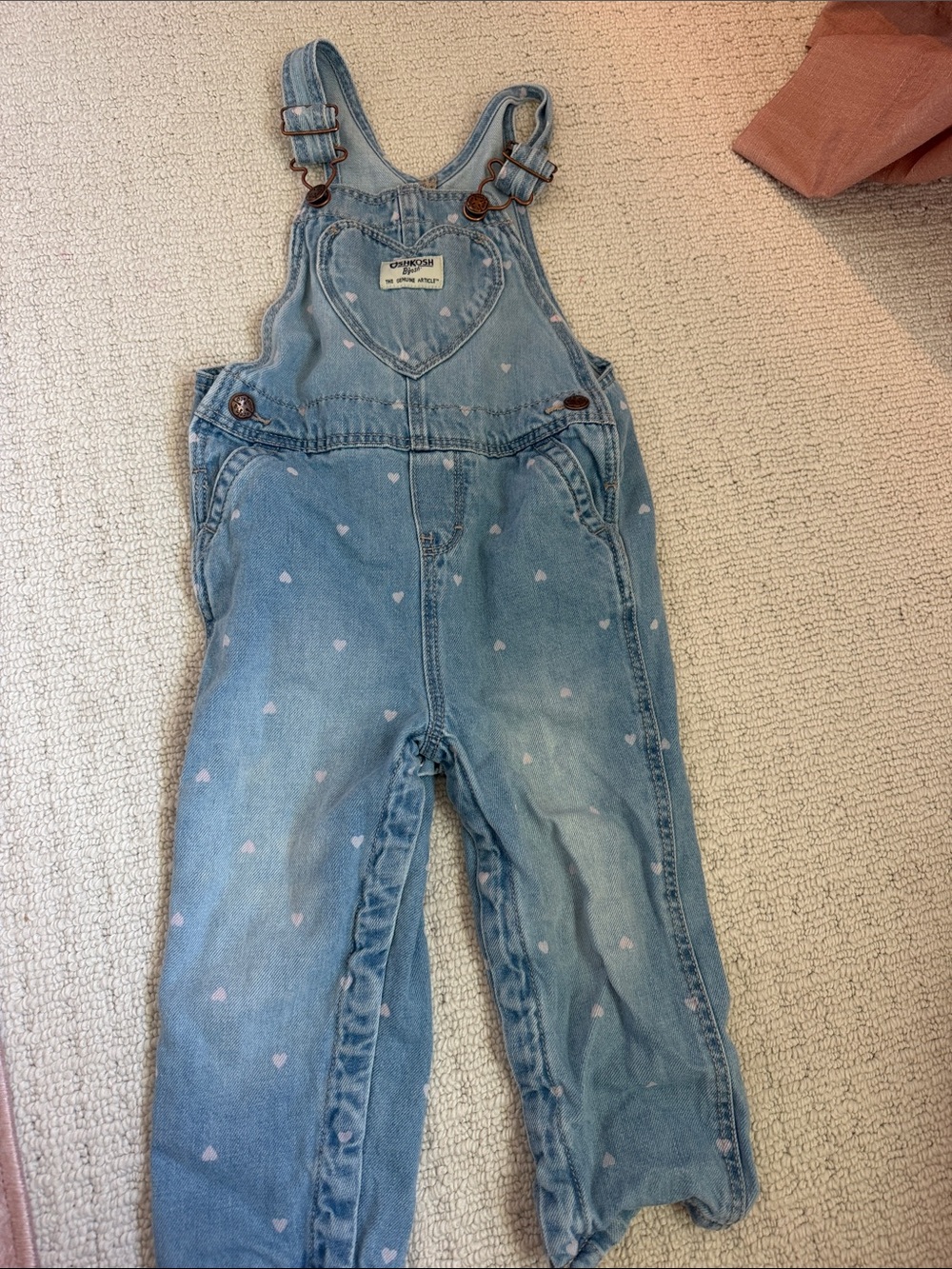 Oshkosh  Light Blue Denim Overalls with Small Pink Hearts - Kids